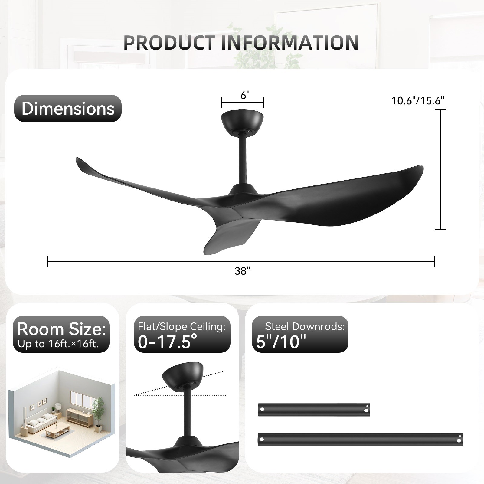 Modern No Light Ceiling Fan with 3 Blade & Remote Nioseless Reversible DC Motor gallery