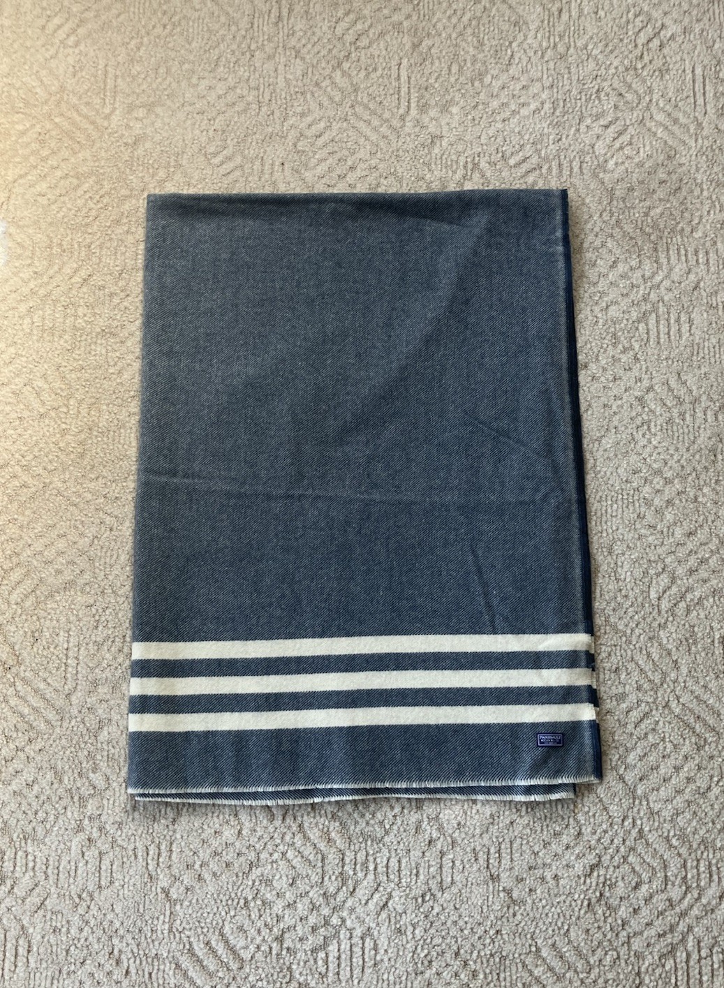 Faribault Striped Washable Wool Blanket (100% Wool, 72 x 51, Navy) gallery