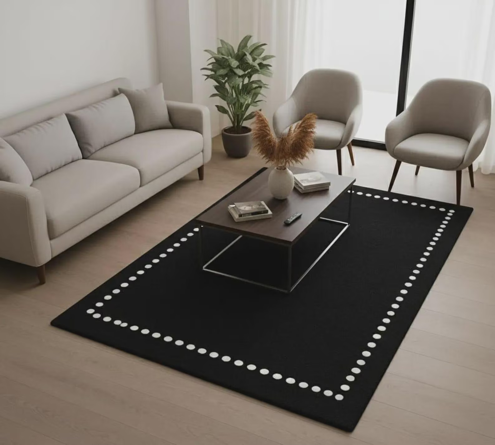 Hand Tufted Black White Dotted Rug, Modern Polka Dot Wool Area Rug, 100% NZ Wool gallery