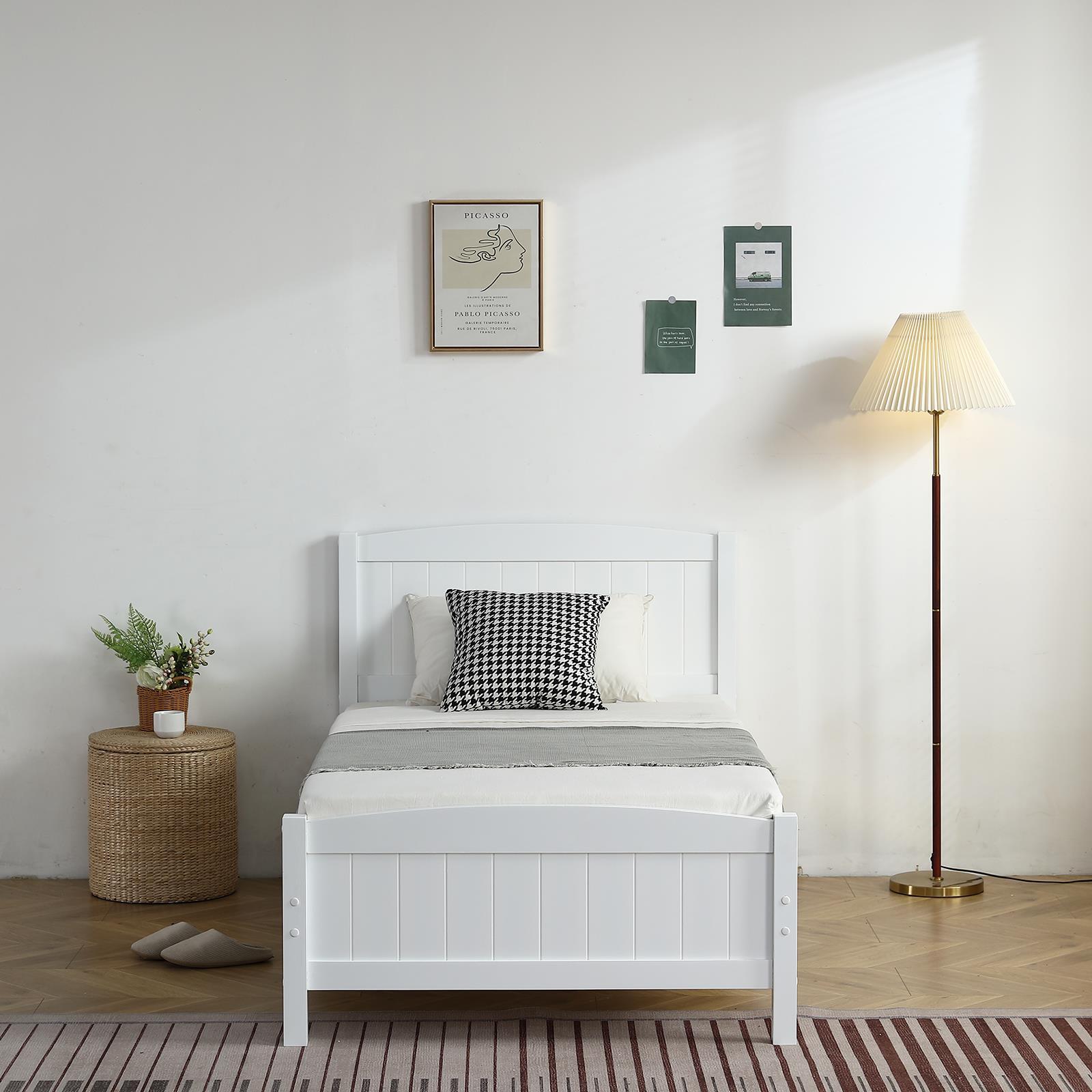 Twin Size Mattress Foundation Platform Bed Frame with Wooden Headboard Footboard gallery
