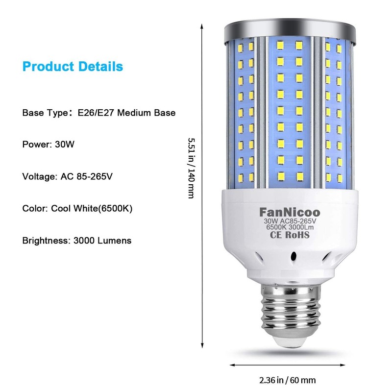 2pack 200w Equivalent Led Corn Light Bulb 3000 Lumen 6500k Cool White Daylight 3 gallery