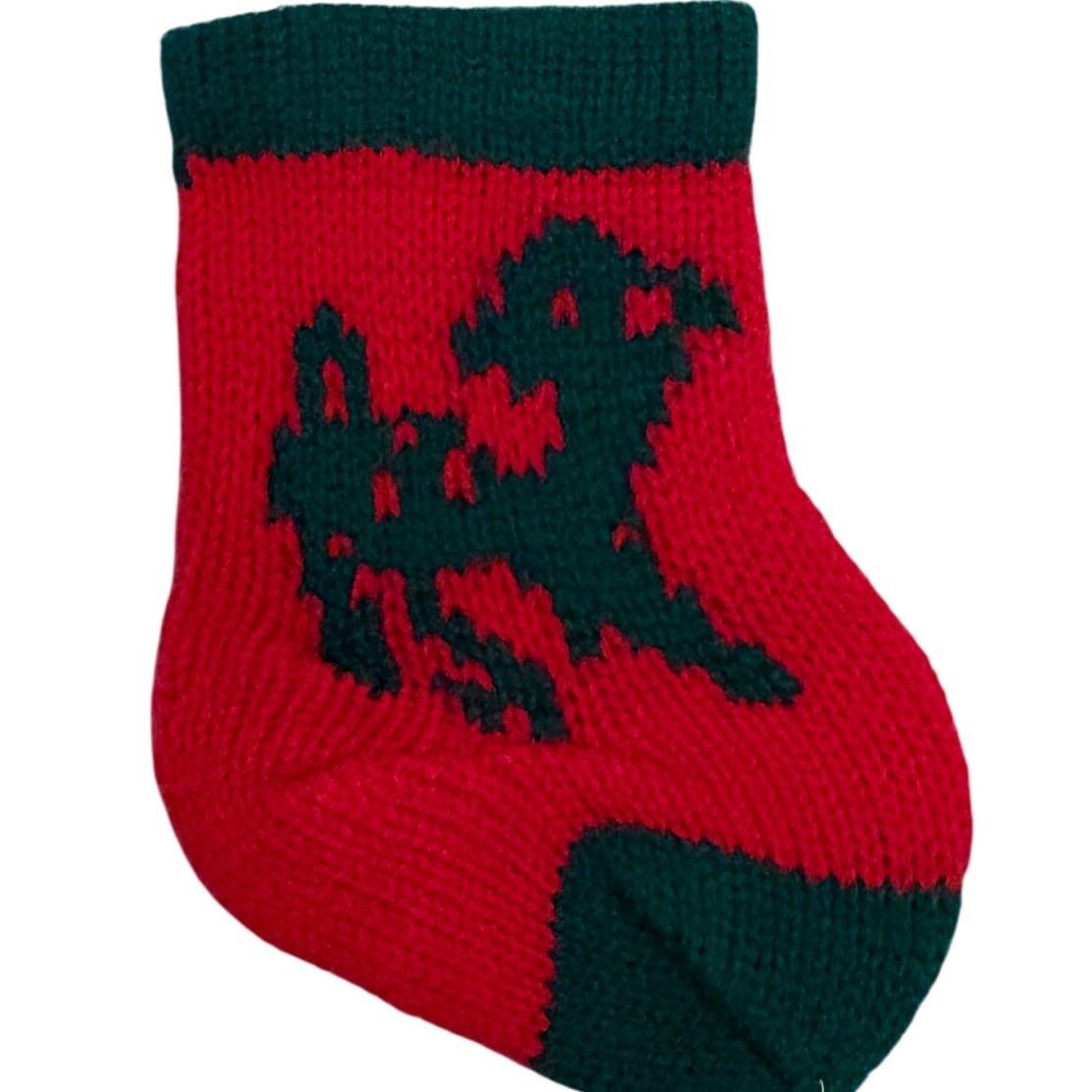 Knitted Christmas Stocking Ornament Red Green Design Small Holiday Decor gallery