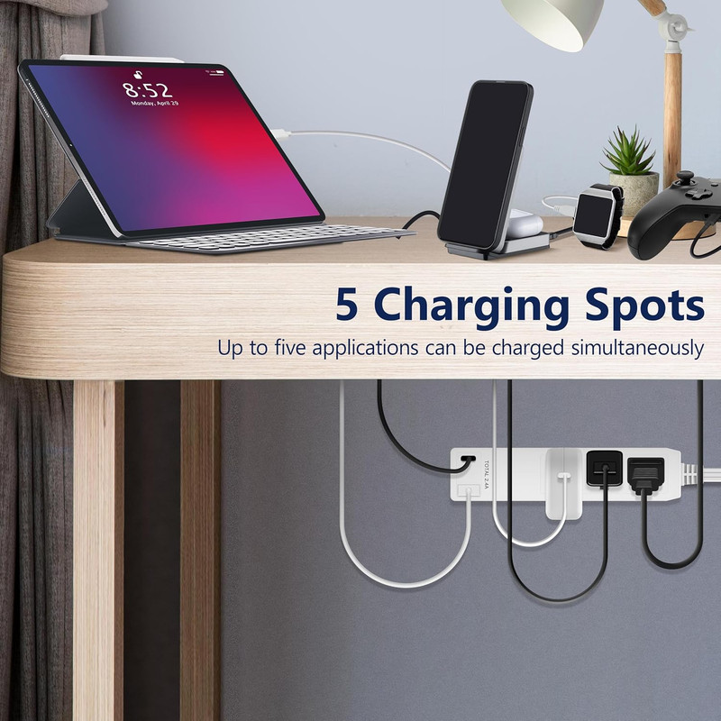 Outlet Extender with 3 Receptacles, 12W USB Type-A, and USB Type-C, USB Port, Ul gallery