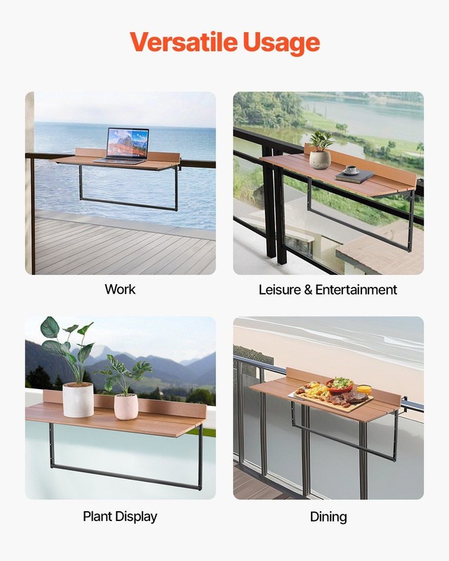Rust-Resistant Balcony Table 15x39in 5-Setting Adjustable Foldable 50lb Support gallery