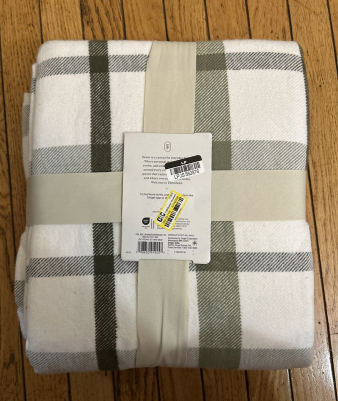 Threshold Full/Queen Brushed Cotton Blanket Cream & Green 90 in x 92 in New gallery