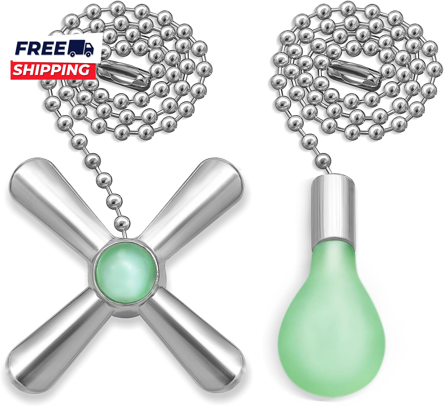 Silver Ceiling Fan Pull Chain Set, 2Pack 3Mm Diameter Beaded Fluorescent Decorat gallery