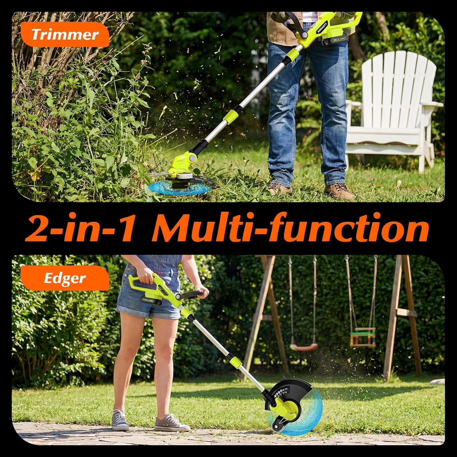 KOMASTY 2030B 12" Foldable Weed Wacker - 2x2.0Ah, 9500 RPM gallery
