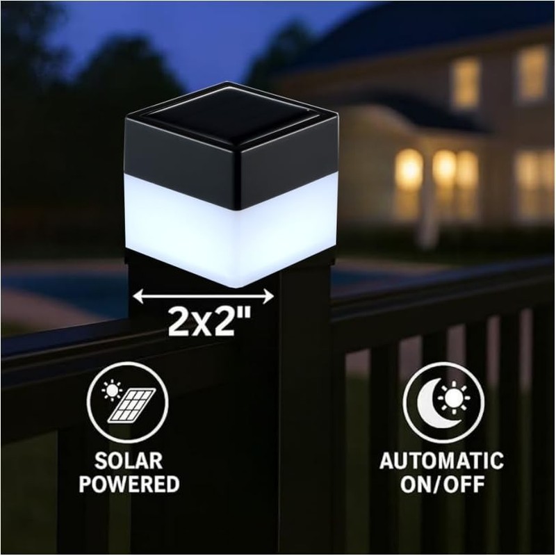 TERBBU Solar LED Fence Post Cap Light 2x2 Inch (5x5cm) - for Wrought Black gallery