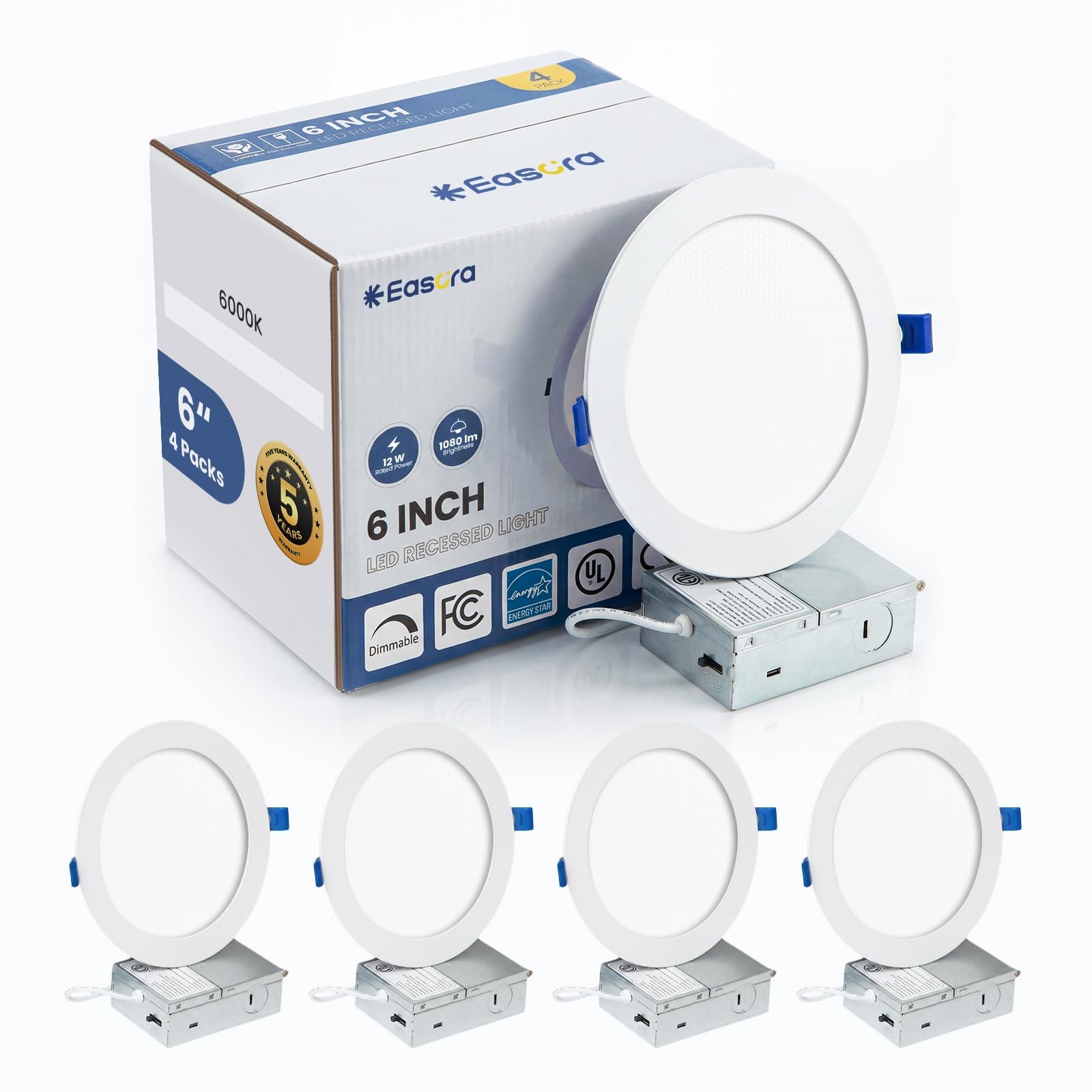 Recessed Lighting 6 Inch 4Packs, 6000K Anti-Glare LED Can Lights, 12W 1080LM ... gallery