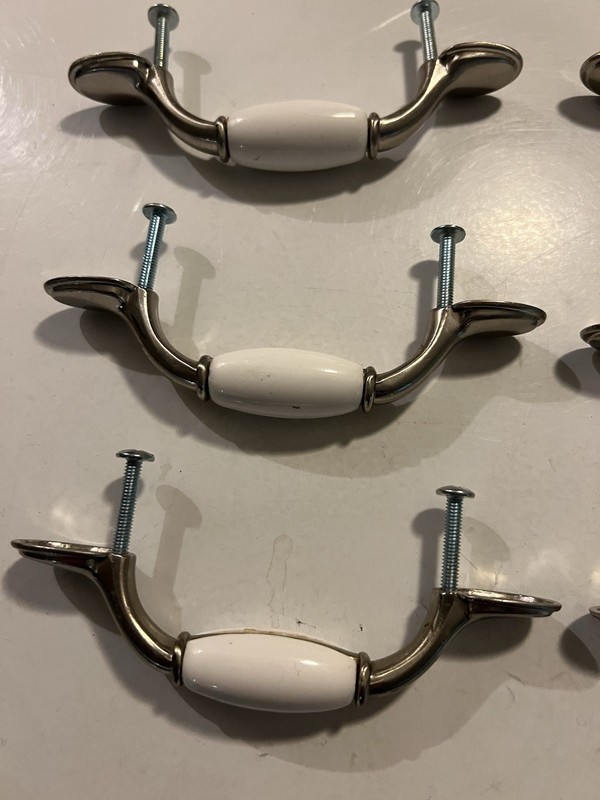 Chrome Nickel White Ceramic Cabinet Hardware 9 Pieces Screws 3” Center 5” Length gallery