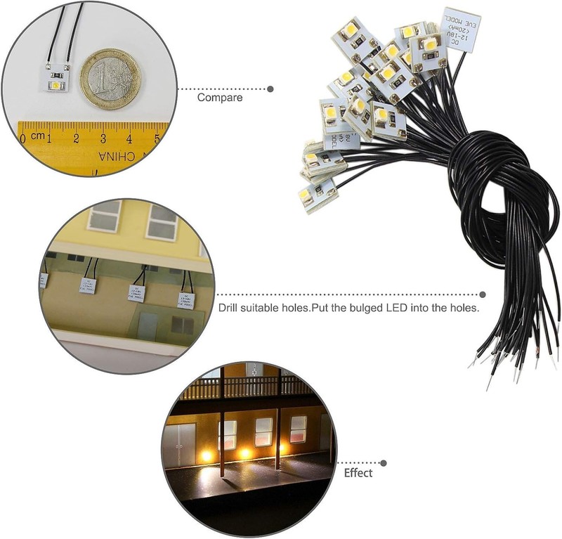 20pcs Warm White SMD 3528 LED Light Set 12V-18V for Models Dioramas gallery