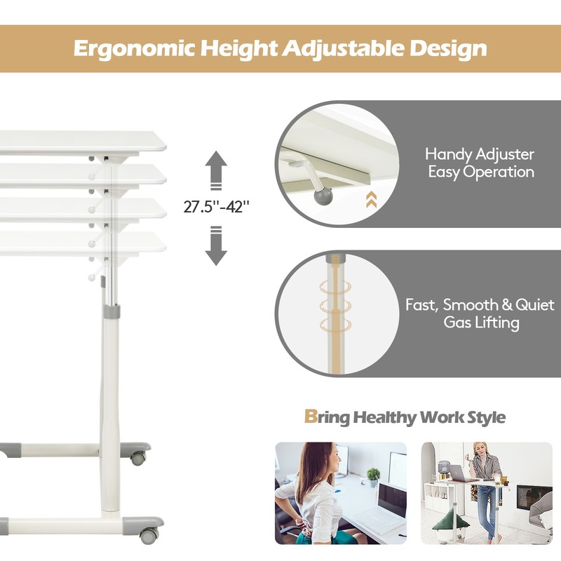 Costway Height Adjustable Computer Desk Sit to Stand Rolling Table White gallery