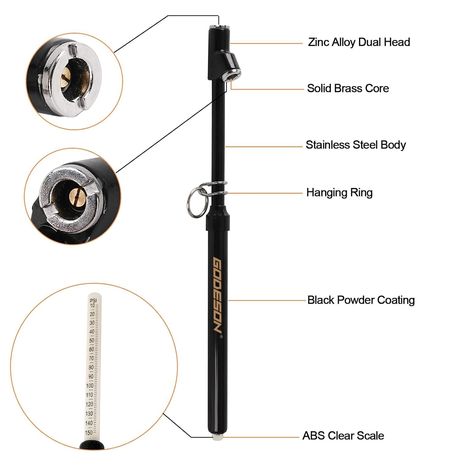 Dual Head Tire Pressure Gauge, Heavy Duty Pencil Tire Gauge Range 10-150PSI,D... gallery