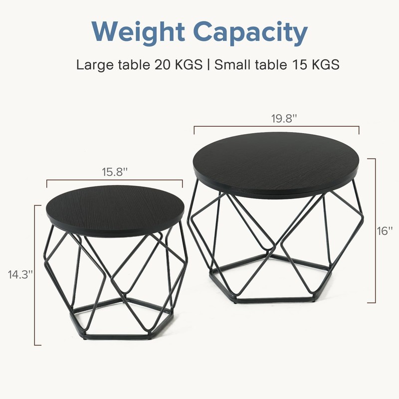 DUMOS Modern Geometric Coffee Table Set of 2, Round Nesting Side Tables with ... gallery
