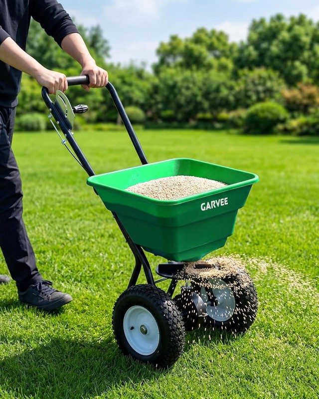 Walk Behind Push Spreader 100LBS, 12FT Width, 13in All Terrain Wheels Adjustable gallery