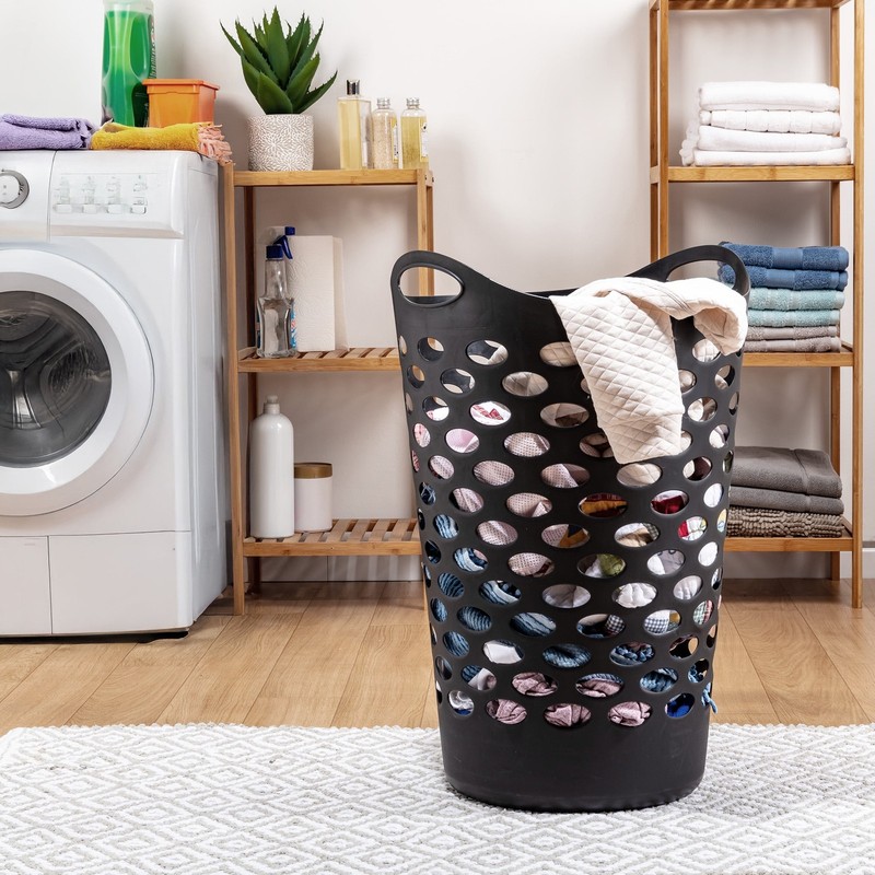 Mainstays Flex Carrying Handles Laundry Hamper, Black gallery