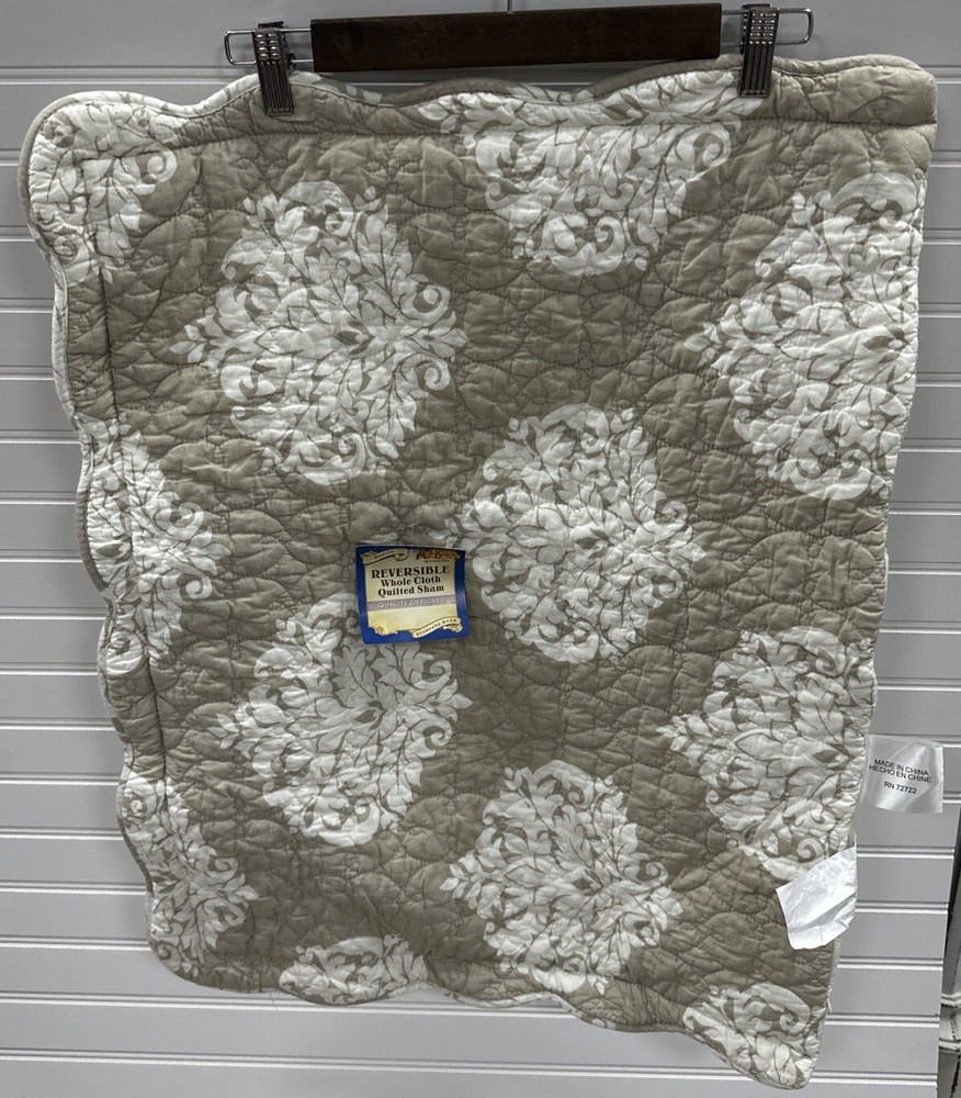 Cracker Barrel Daryn Reversible Whole Cloth Quilted Sham Standard Size Damask