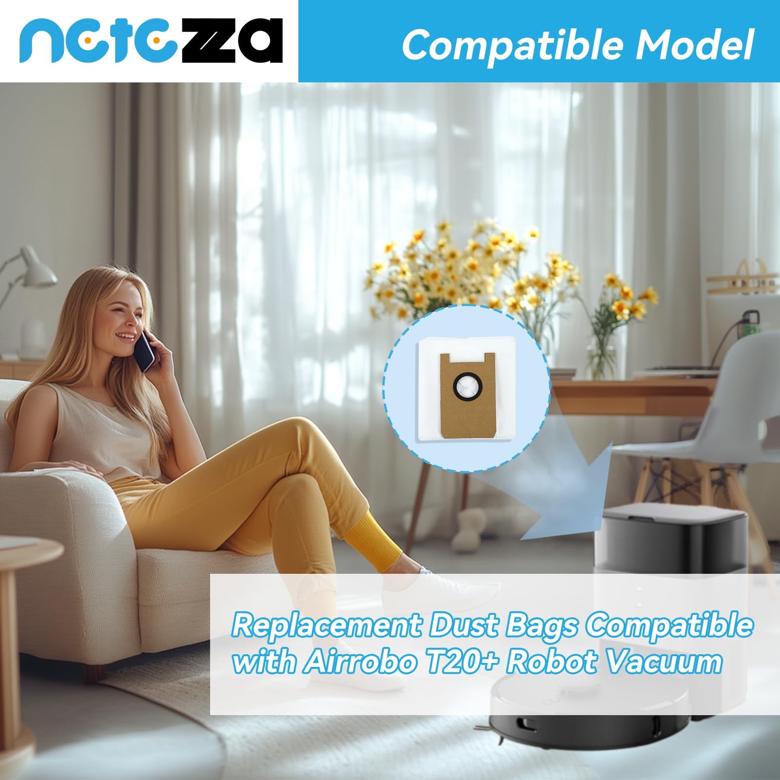 T20 Dust Bags Replacement Compatible with Airrobo T20+ Robot Vacuum white gallery