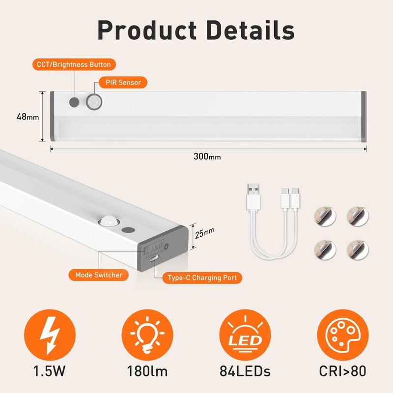 2x Wireless Motion Sensor LED Under Cabinet Closet Light 3CCT Kitchen Night Lamp gallery