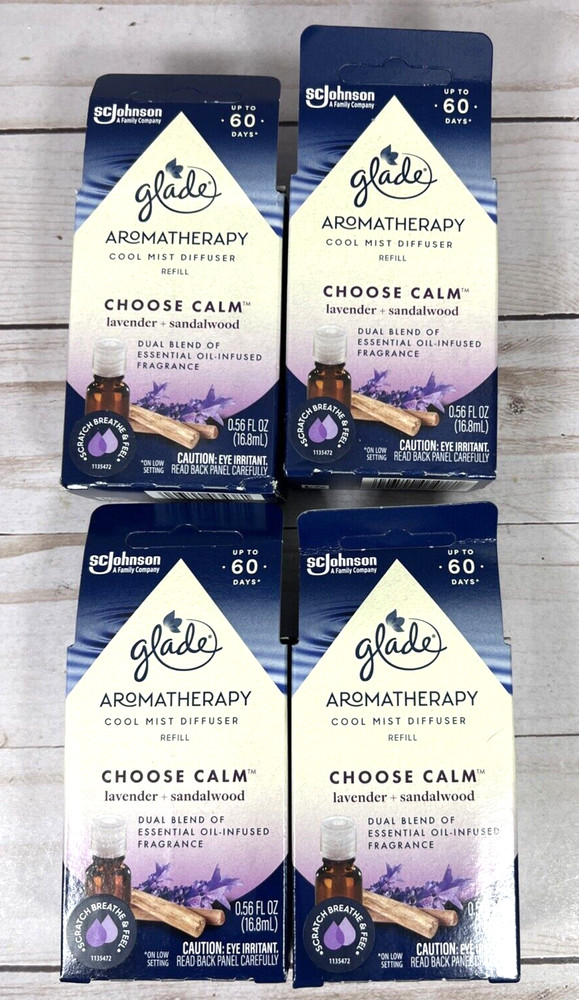 Glade Aromatherapy Cool Mist Diffuser Refill CHOOSE CALM Lavender Sandalwood 4x
