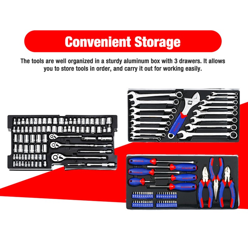 WORKPRO 450PC/408PC Mechanics Tool Set Socket Wrench Ratchet Heavy Duty Case Box gallery