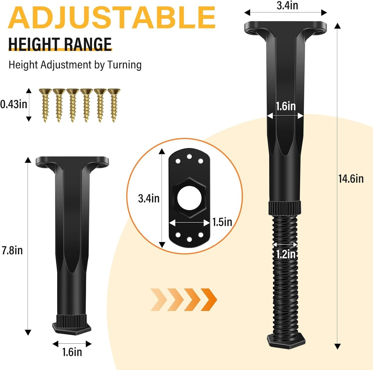 8 PCS Adjustable Height Bed Frame Support Legs - 7.8-14.6inch Bed Slats Support gallery