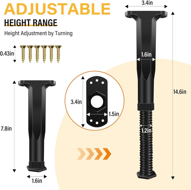 8 PCS Adjustable Height Bed Frame Support Legs - 7.8-14.6inch Bed Slats Support gallery