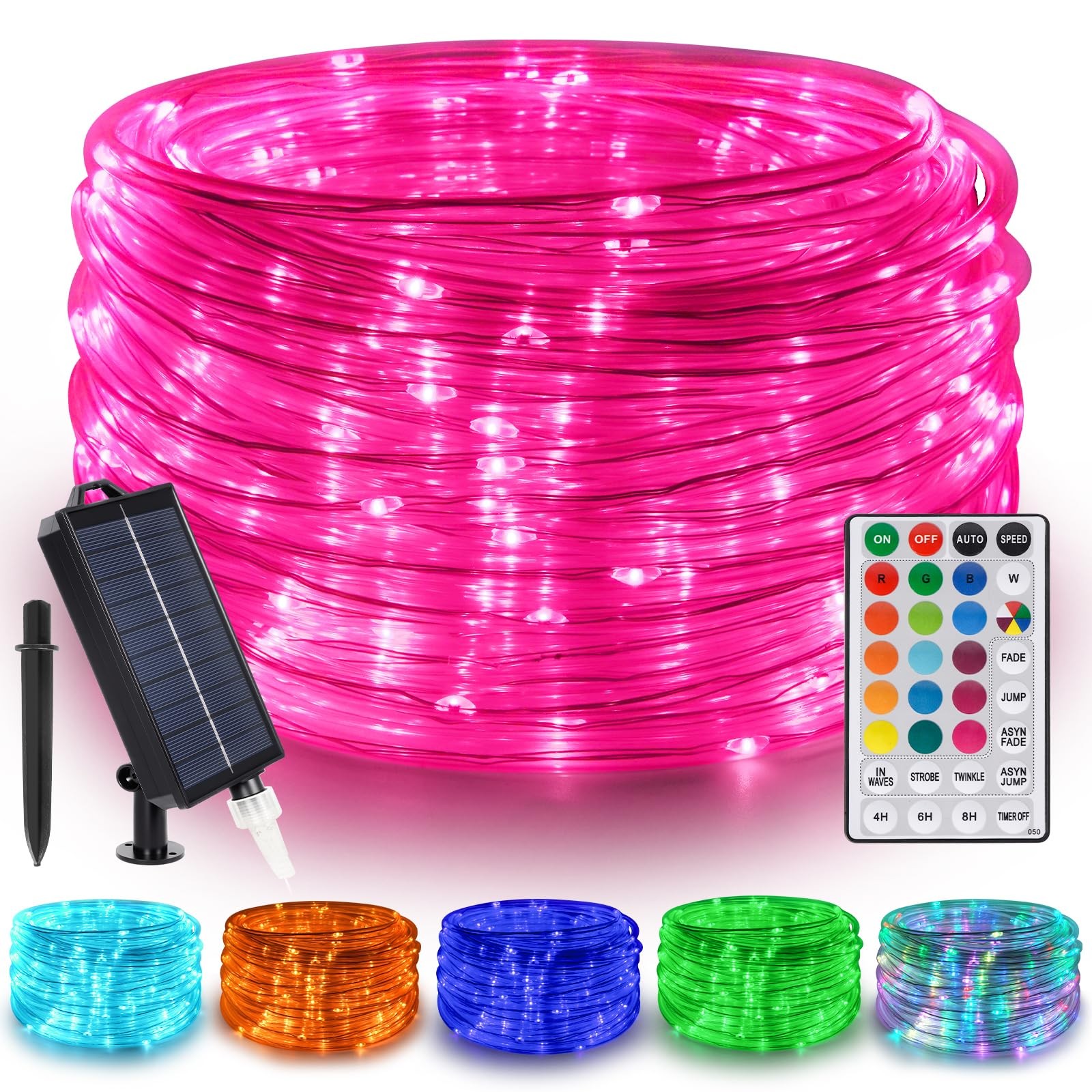 16FT 50 LED Solar Rope Lights, 18 Colors with Timer, 5 Modes, Waterproof Plug gallery