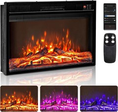 Home 1500W Embedded 26″ Electric Fireplace Insert Heater Log Flame W/Remote &APP