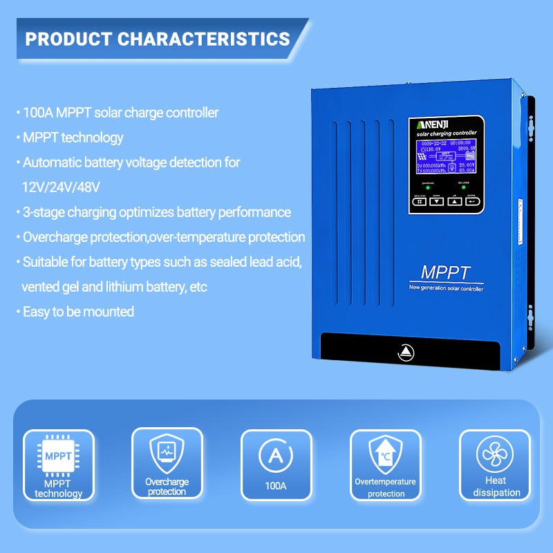 MPPT 100A Solar Charge Controller For 12V 24V 36V 48V DC Battery LCD Regulator gallery