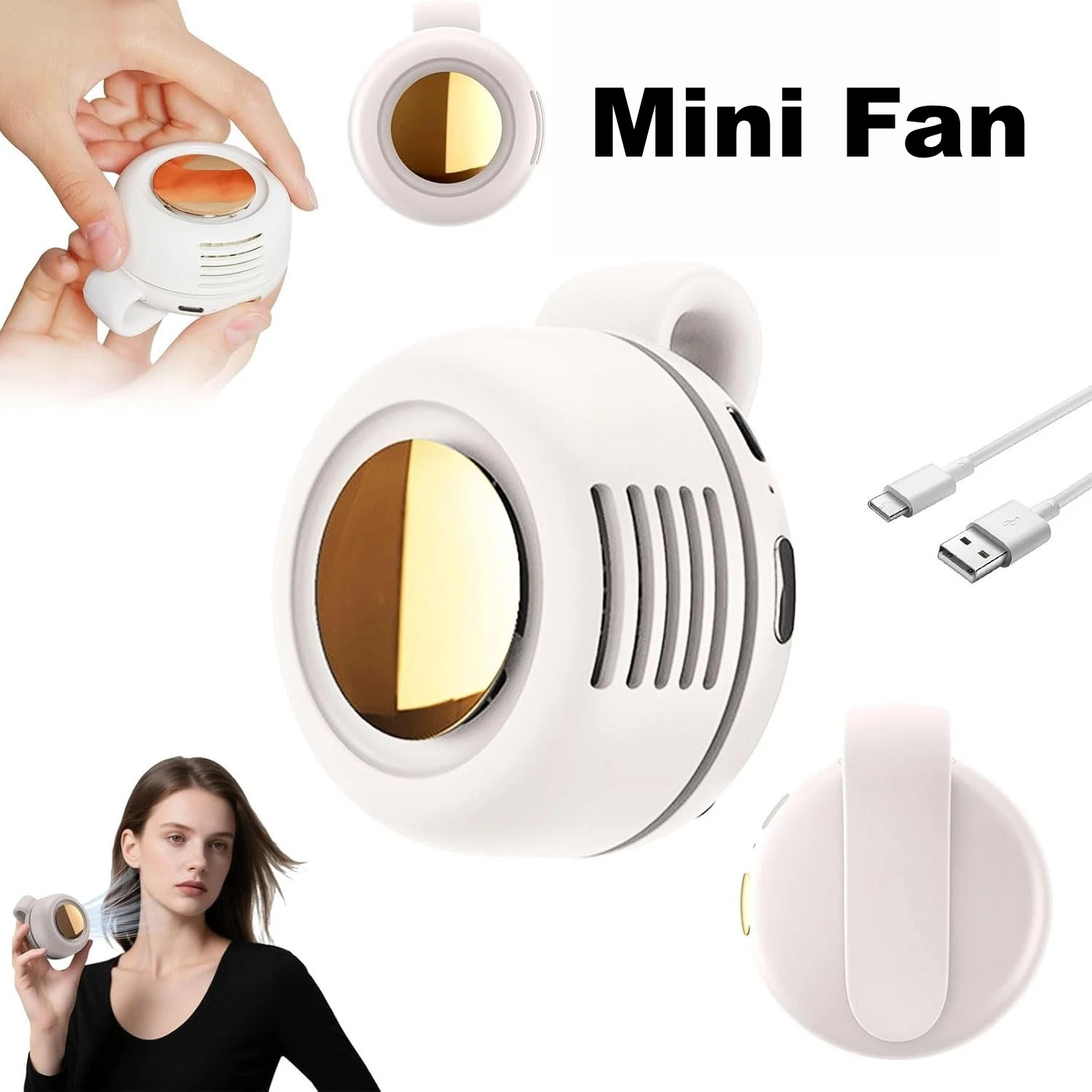 Mini Bladeless Fan - Portable 3-Speed Personal Fan with USB-C Clip on for Waist gallery