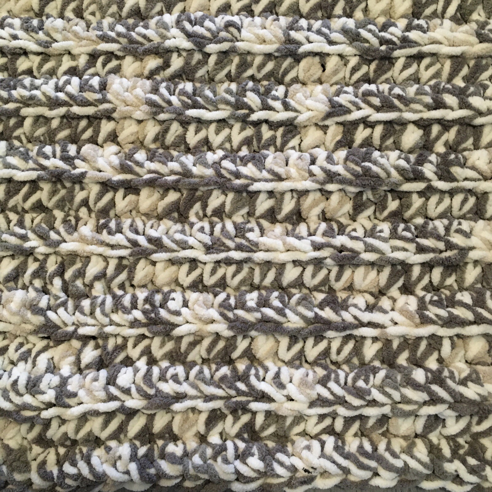 Crocheted Knit Afghan Lap Blanket Throw 44.5 x 50 Gray White & Cream Handmade gallery