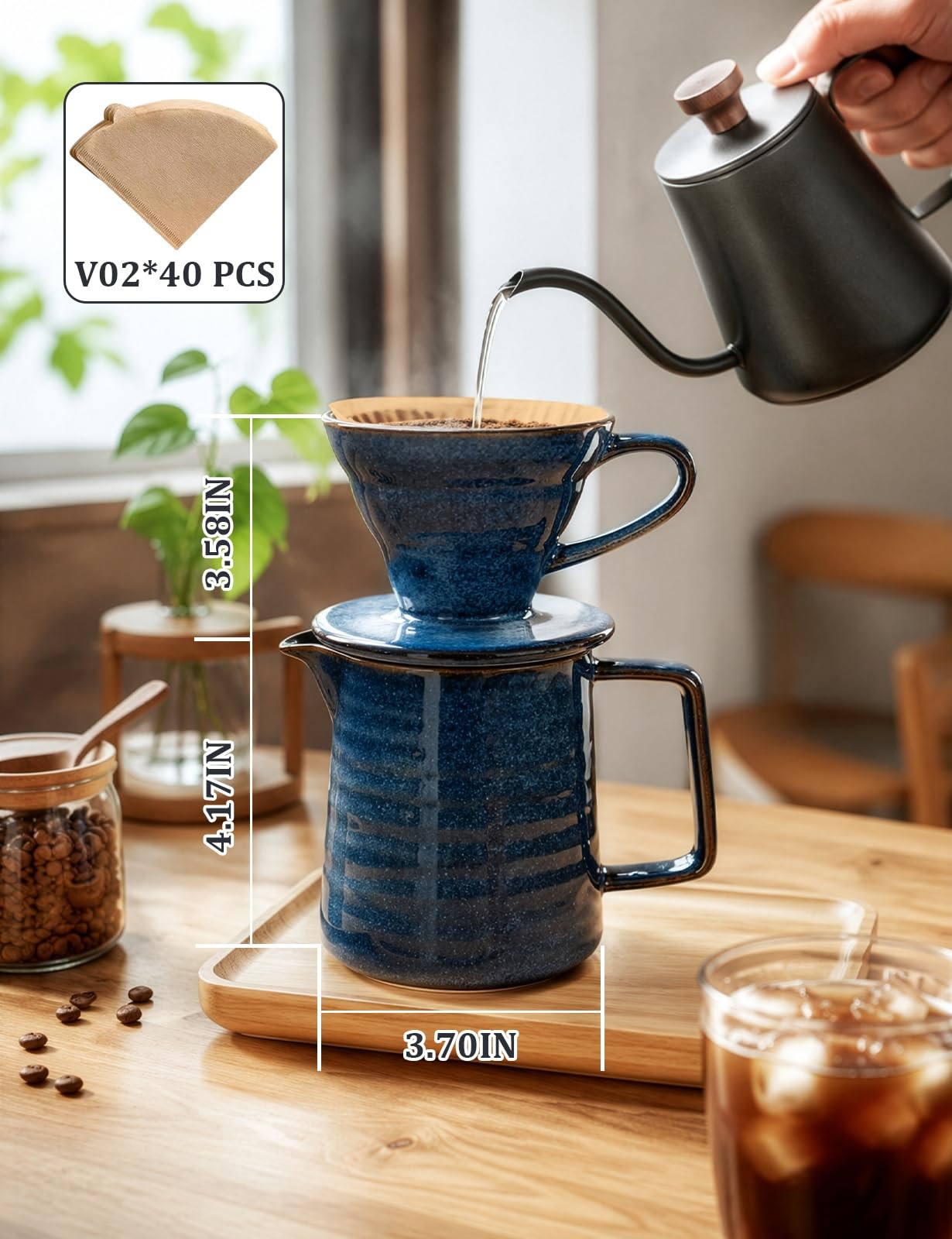 Pour Over Coffee Maker, Ceramic Coffee Dripper Set with 40pcs , 15oz/450ml Ca... gallery