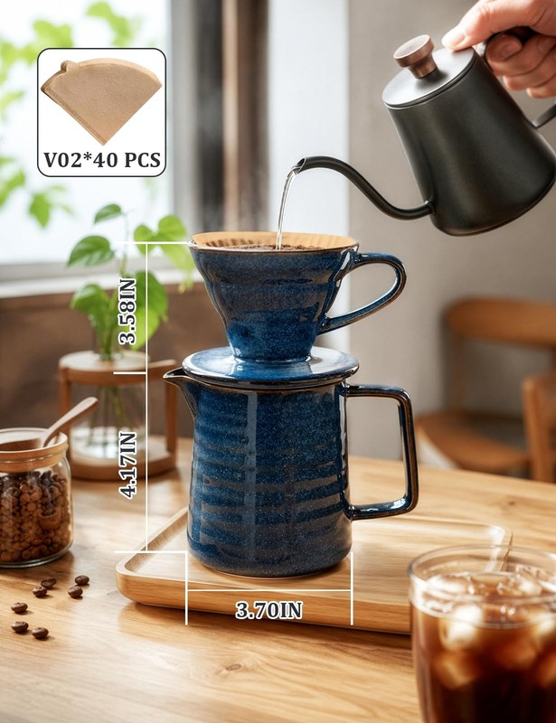 Pour Over Coffee Maker, Ceramic Coffee Dripper Set with 40pcs , 15oz/450ml Ca... gallery