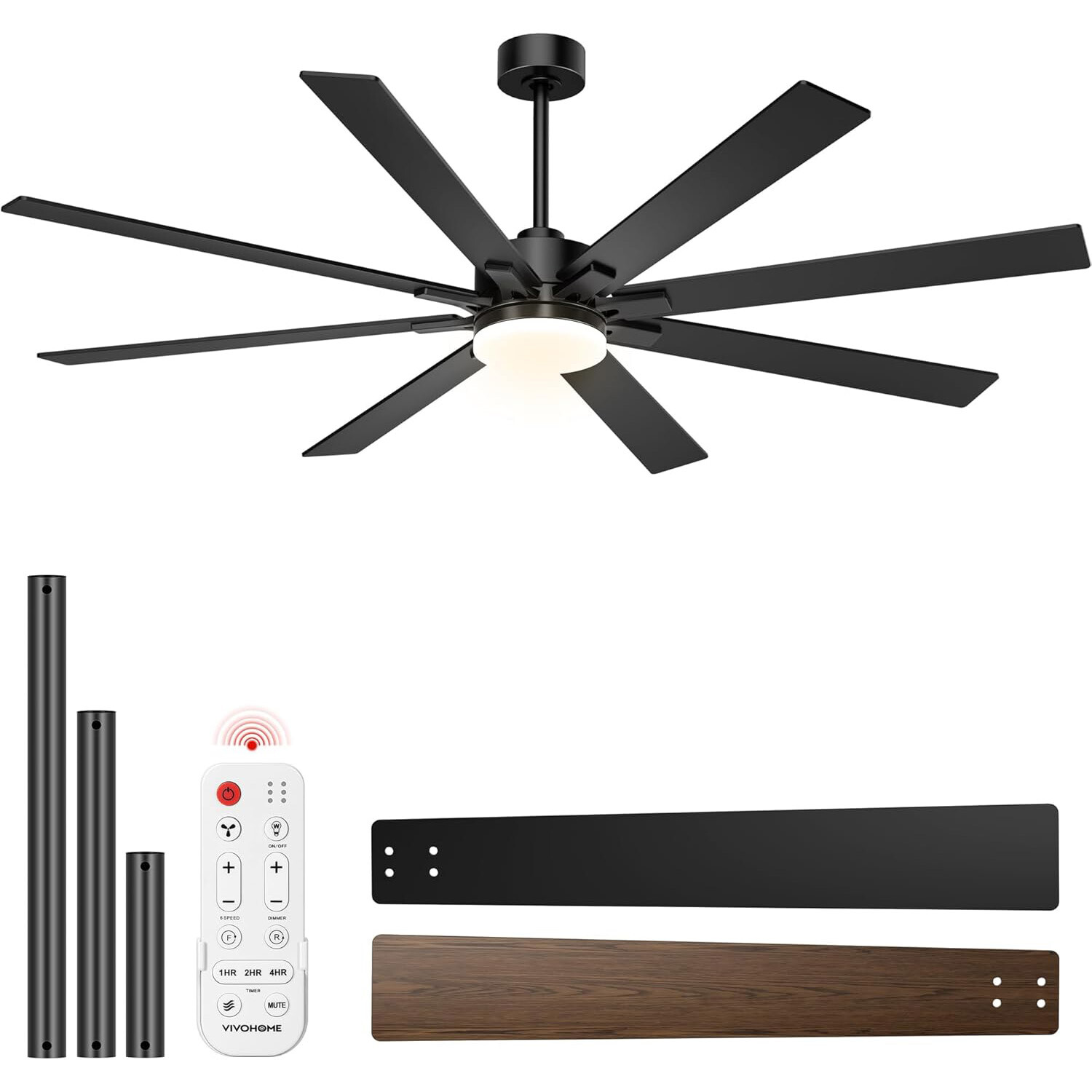 72'' Flush Mount LED Ceiling Fan with Light & Remote 6+1 Speeds, 3CCT, Dimmable gallery