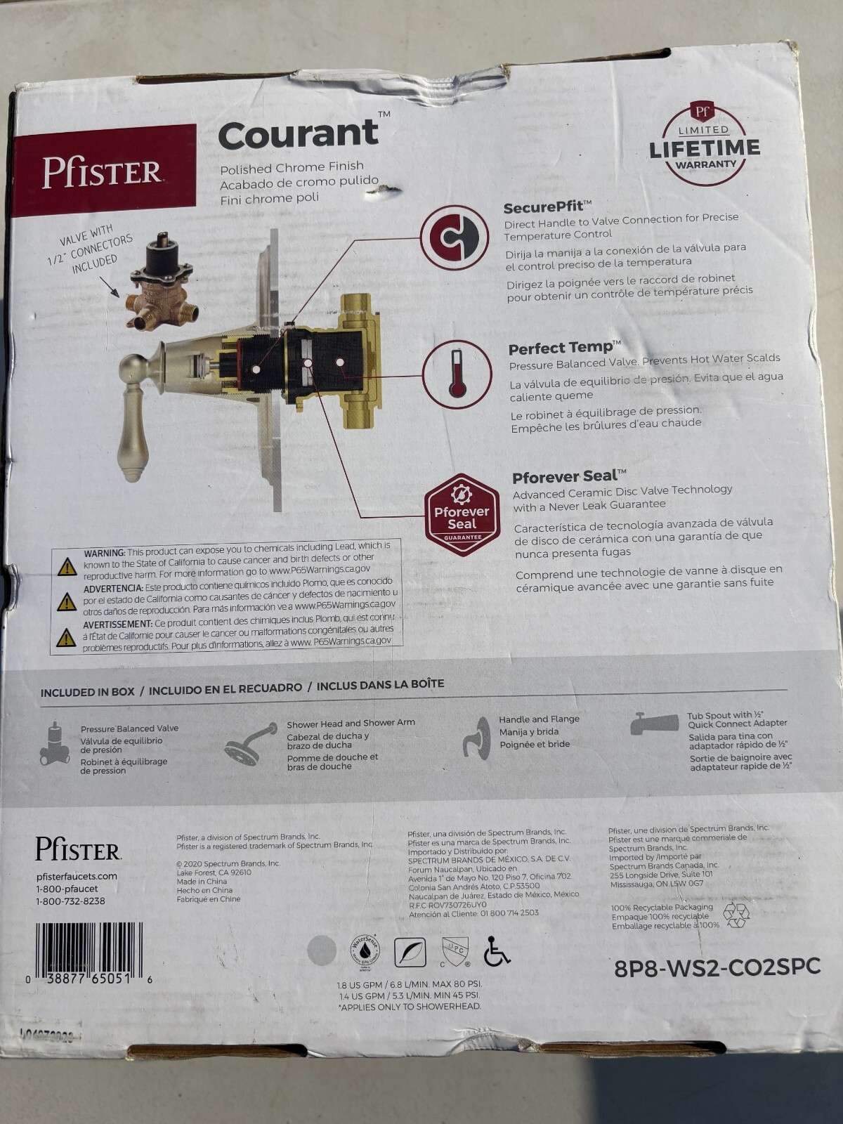 Pfister 8P8-WS2-CO2SPC Courant Single-Handle Tub & Shower Faucet Polished Chrome gallery