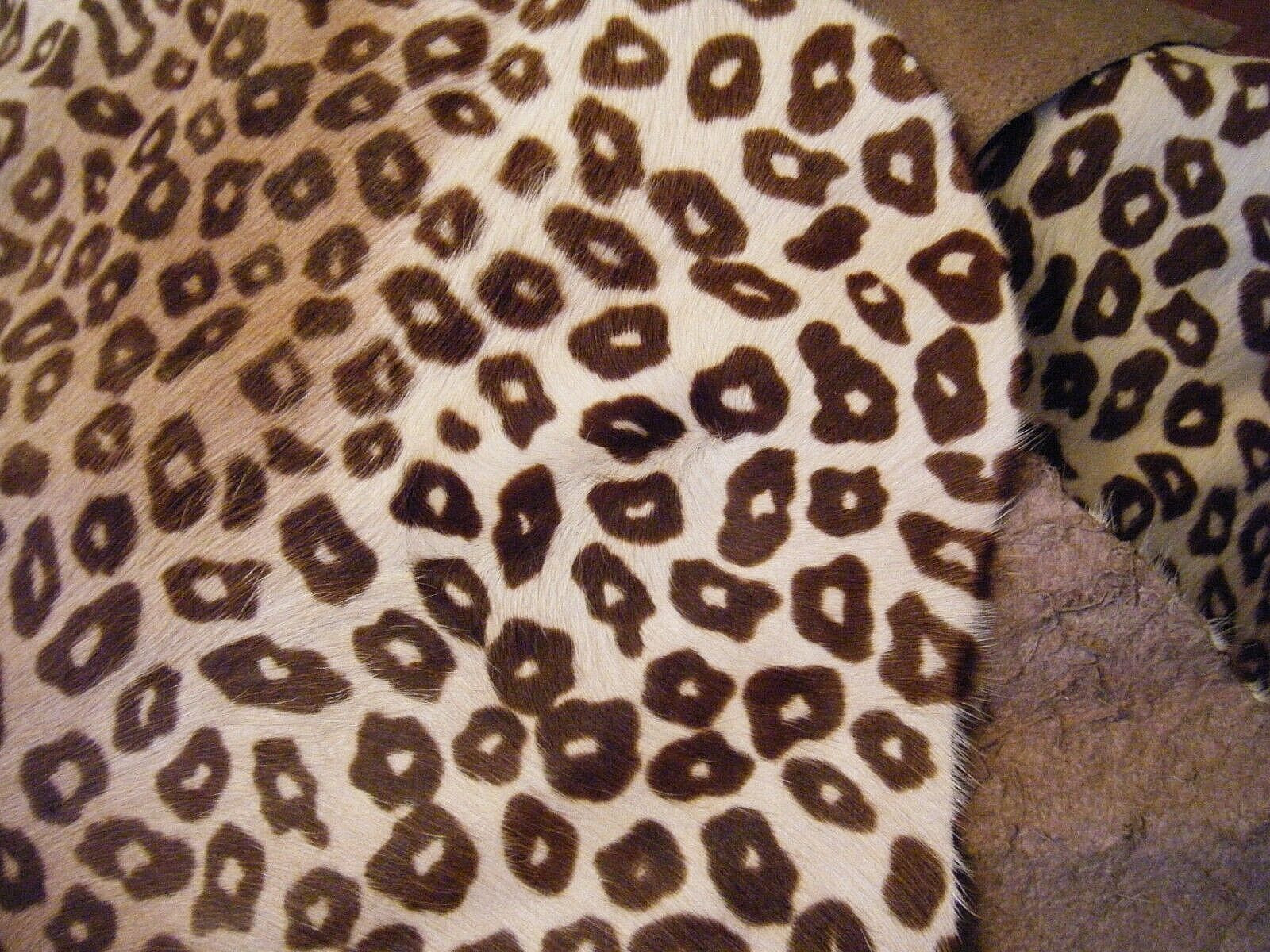 Large Older 3ft x 4ft Natural Calf / Cowhide Rug Wall Hanging with Jaguar Print gallery