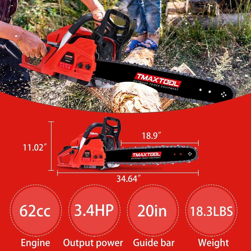 62CC 20" Gas Chainsaw 2 Stroke Powered Wood Cutting Engine for Pruning & Limbing gallery
