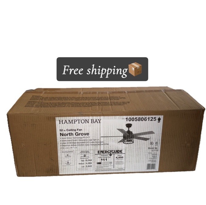North Grove 52 In. Indoor LED Matte Black Dry Rated Ceiling Fan With Blades, Kit gallery