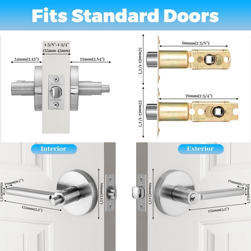 Entry Round Push Button -Touch Locking Door Handle with Keys,Interior Non-Han... gallery
