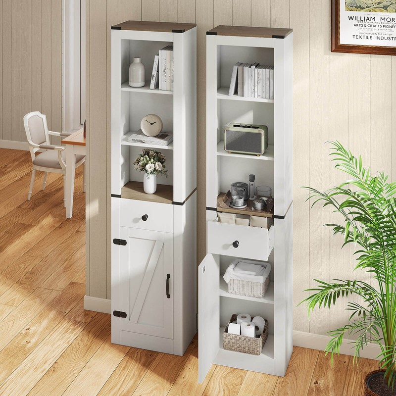 68” Tall Bathroom Cabinet with Barn Door, Drawer & Adjustable Shelf for Laundry gallery