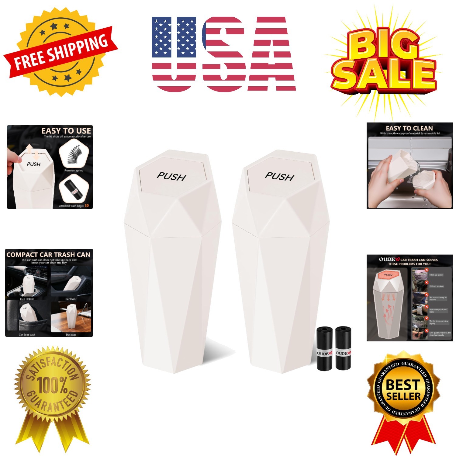 Car Trash Can with Lid - 2-Pack, Interior Accessories for Vehicles, Leakproof... gallery