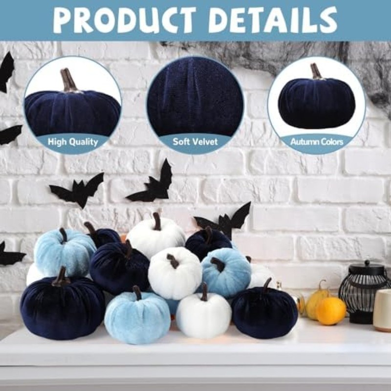 12Pcs Velvet Foam Pumpkins - Rustic Fall Decor for Thanksgiving & Halloween gallery