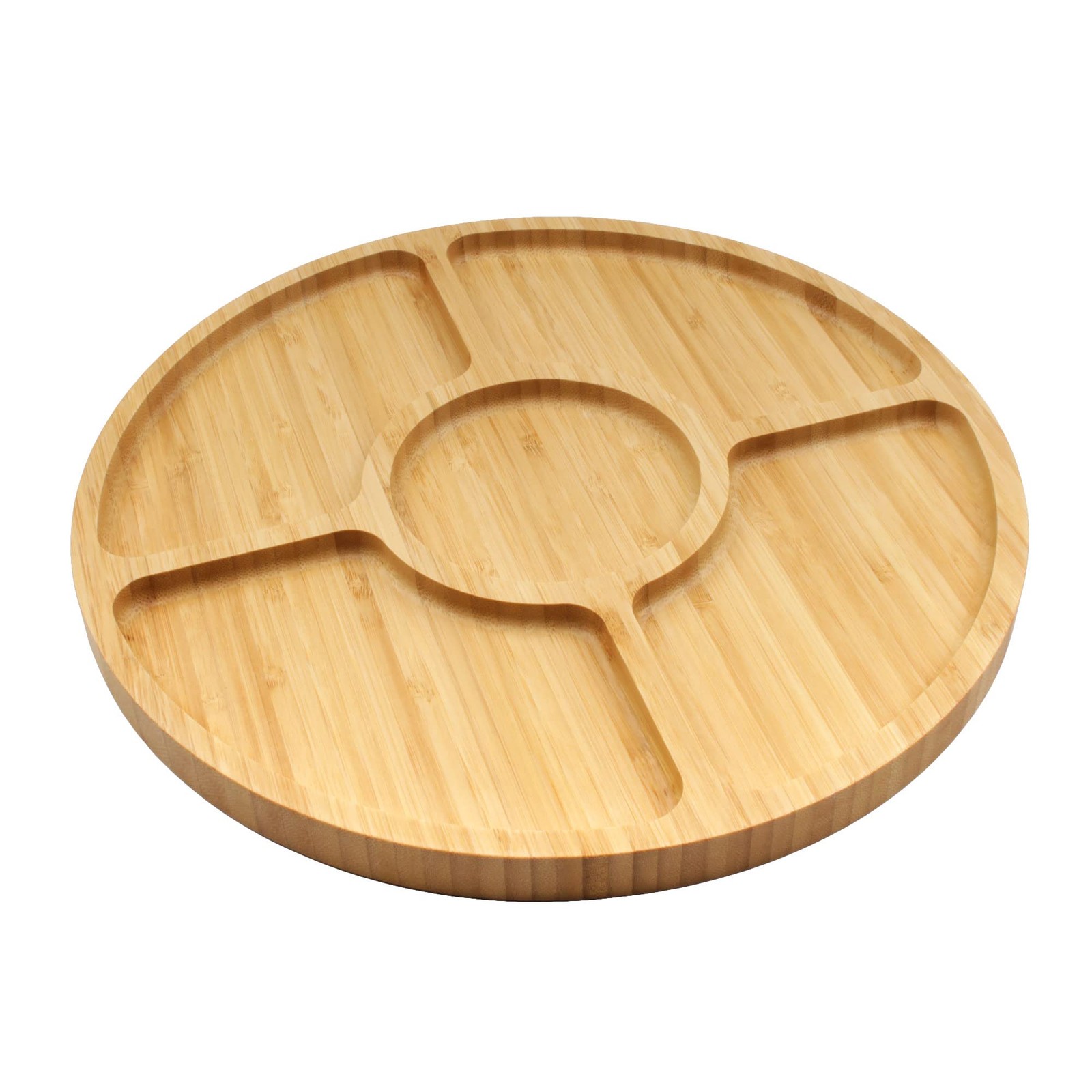 Natural 12" Bamboo Round 5 Compartment Serving Tray/Platter, Charcuterie Boar... gallery