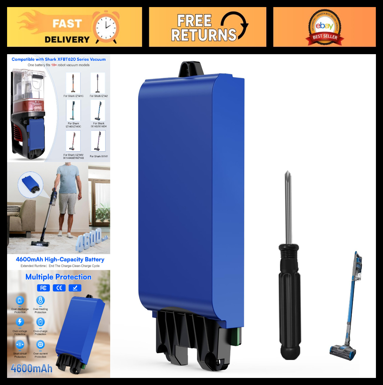 High-Capacity 21.6V 4600mAh Replacement Battery for Shark Cordless Vacuums IX140 gallery