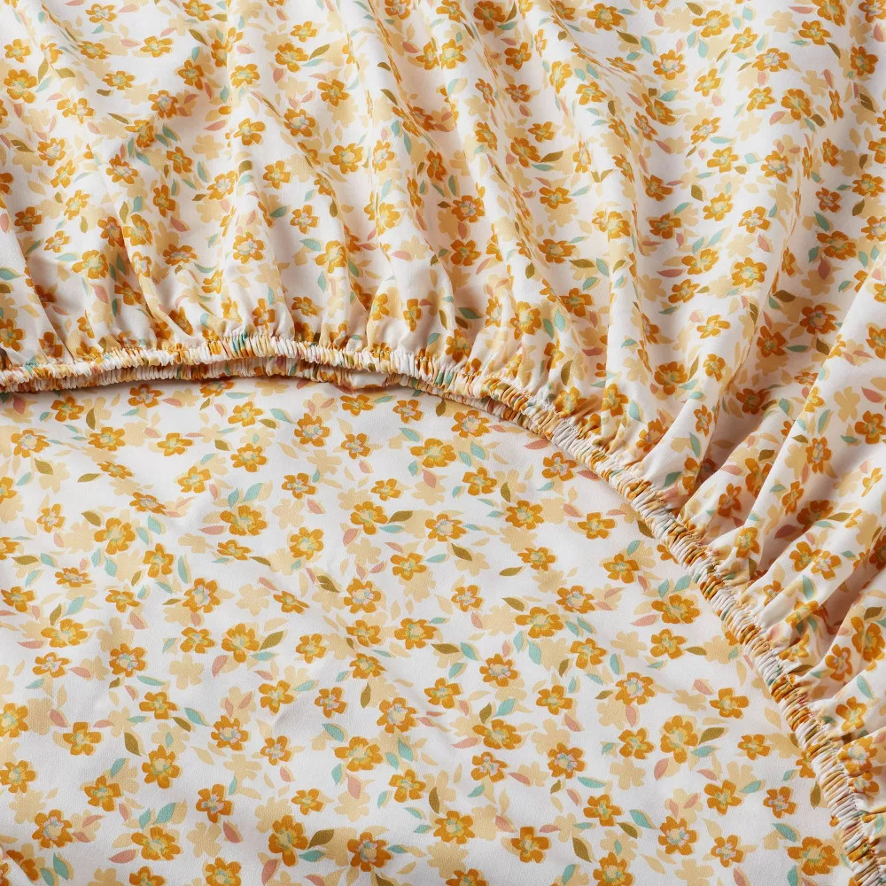 Queen Cotton Blend Sateen Sheet Set Yellow Floral - Room Essentials gallery