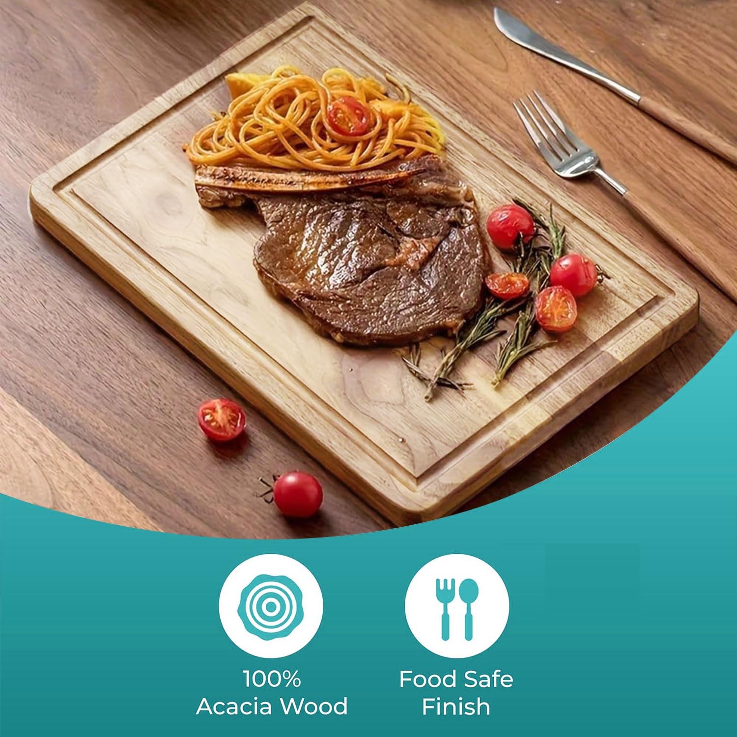 Wood Cutting Board for Kitchen Reversible Boards 13"L x 9"W, Brown gallery