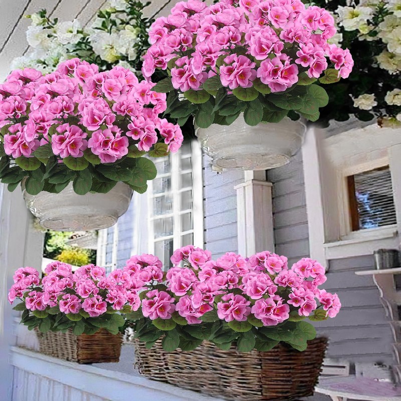 3 Pcs Artificial Geraniums Flowers Silk Geraniums for Outdoors UV Resistant Purp gallery