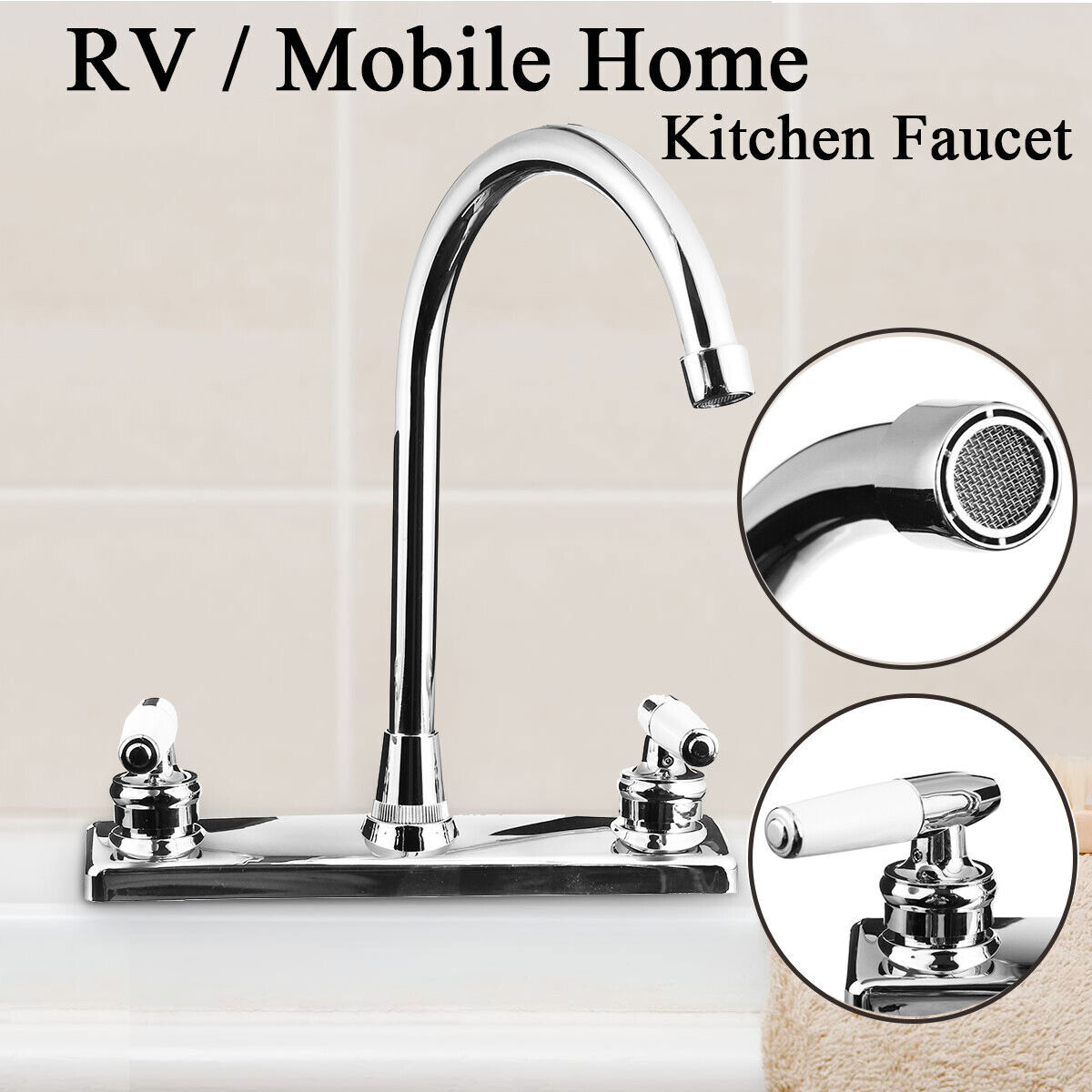 High Arc 2-Handle Standard Kitchen Sink Faucet Mixer Tap in Plastic For Home RV gallery