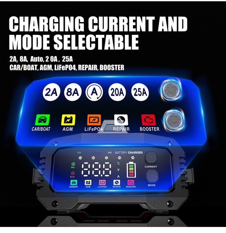 Fully Automatic Battery Charger, 25A 2/8/20/25 Amp 12V/24V LiFePO4 Lead Acid gallery